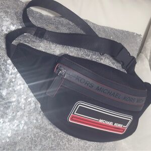 Michael Kors Black Belt Bag with Red Accents